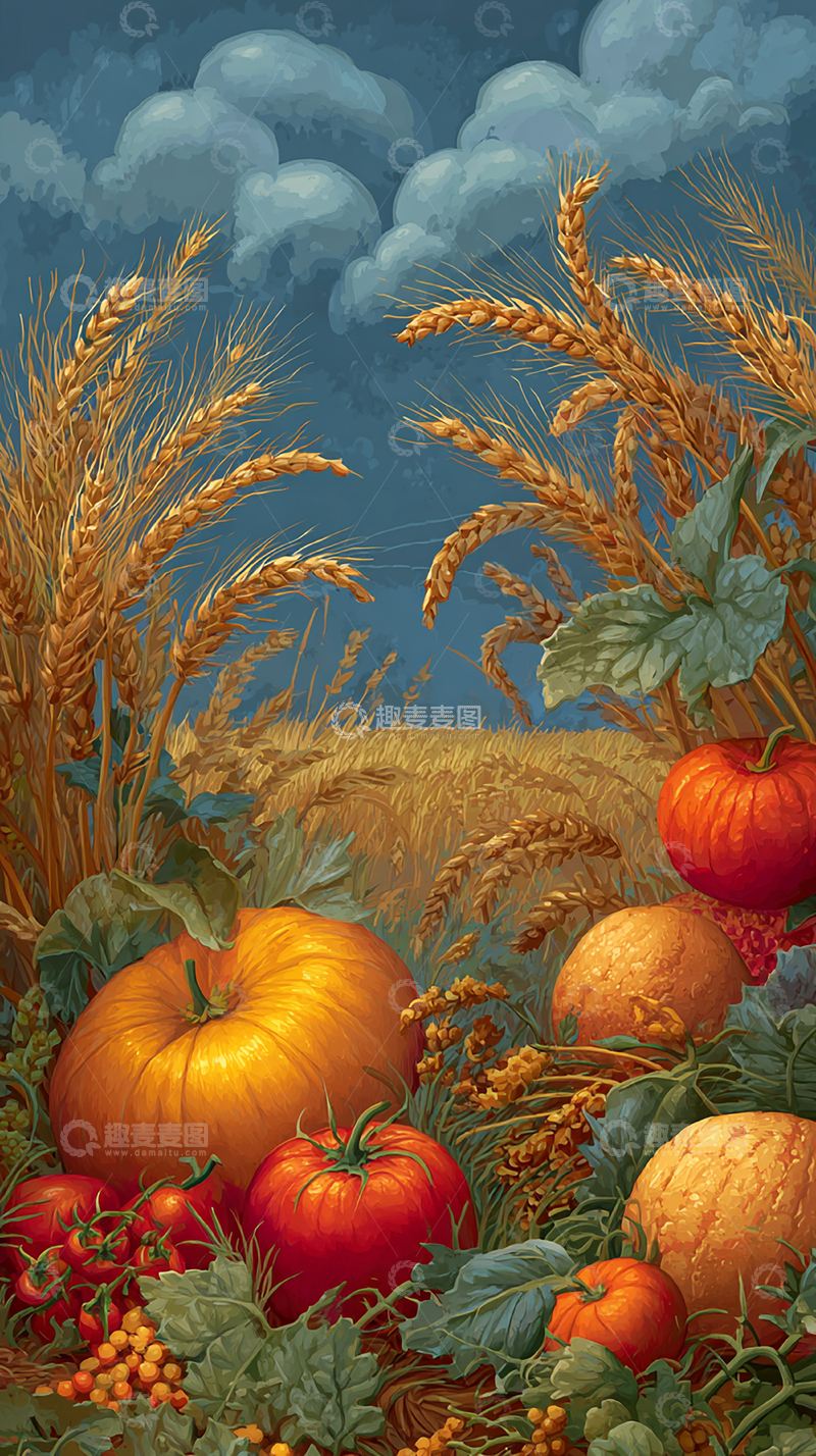 高清大图下载【趣麦麦图】丰收秋日的金色麦田