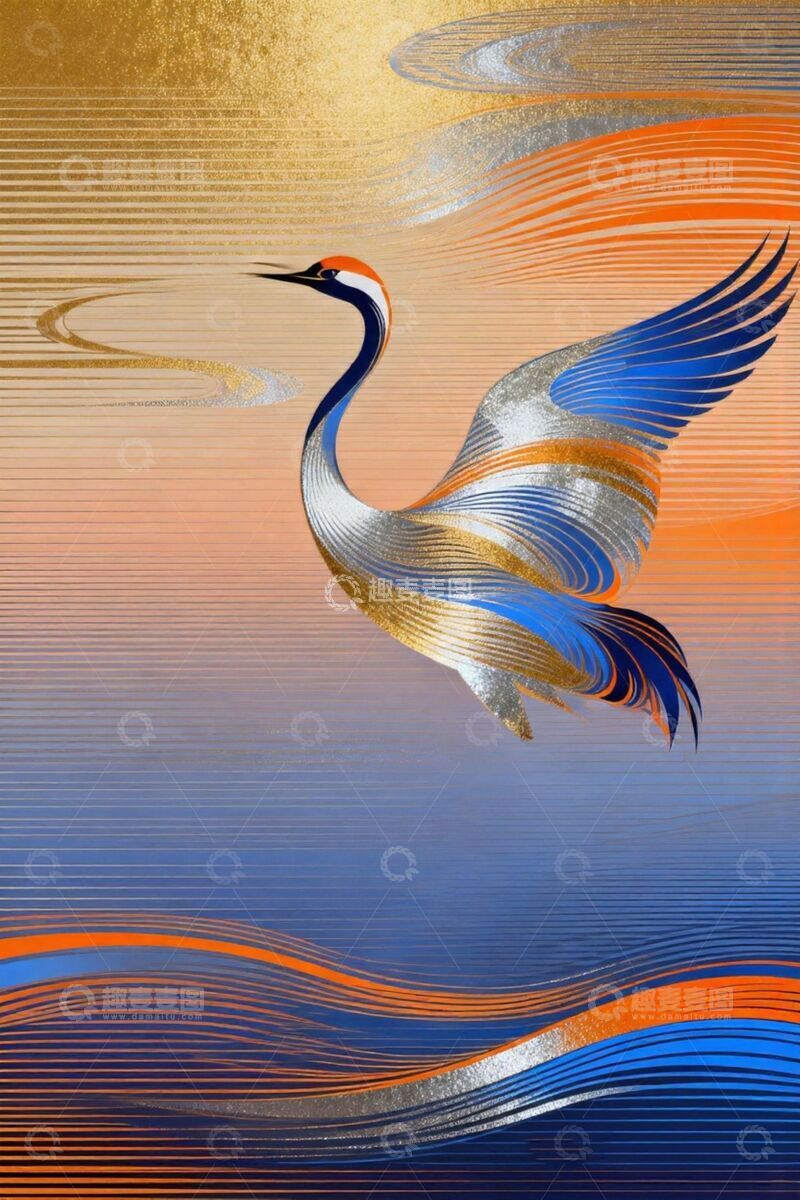 高清大图下载【趣麦麦图】抽象仙鹤飞翔艺术画作