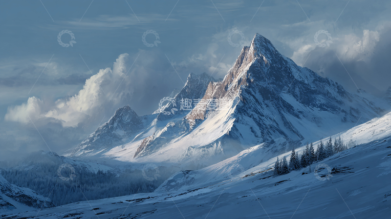 高清大图下载【趣麦麦图】雪山巍峨云雾缭绕