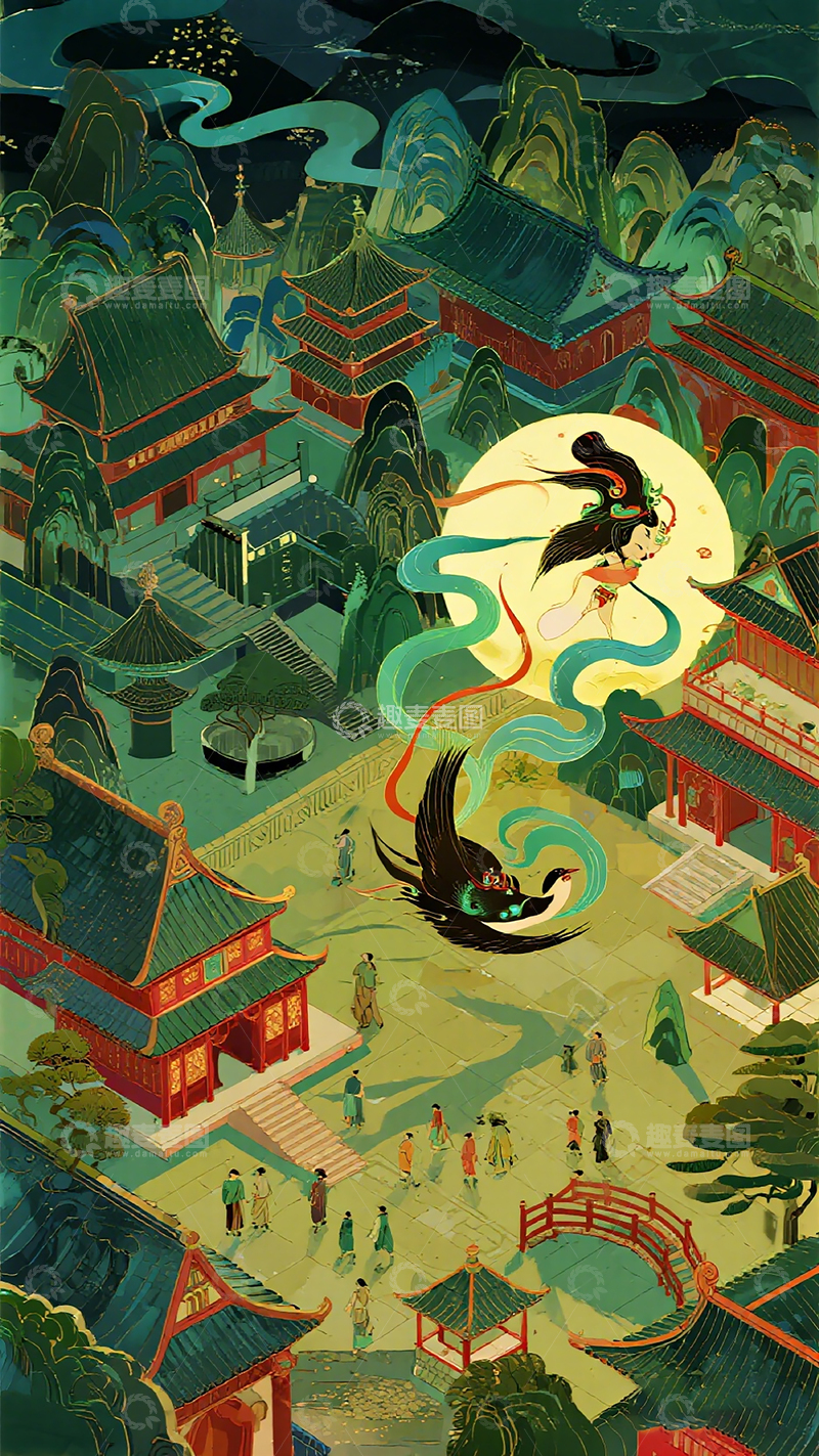 高清大图下载【趣麦麦图】-古风仙境飞天舞画卷