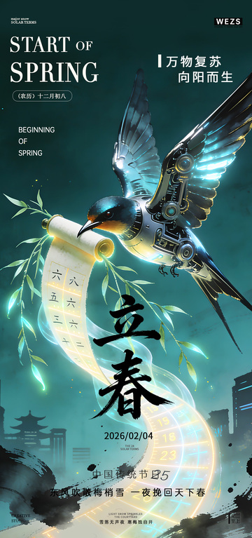 机械鸟立春海报设计