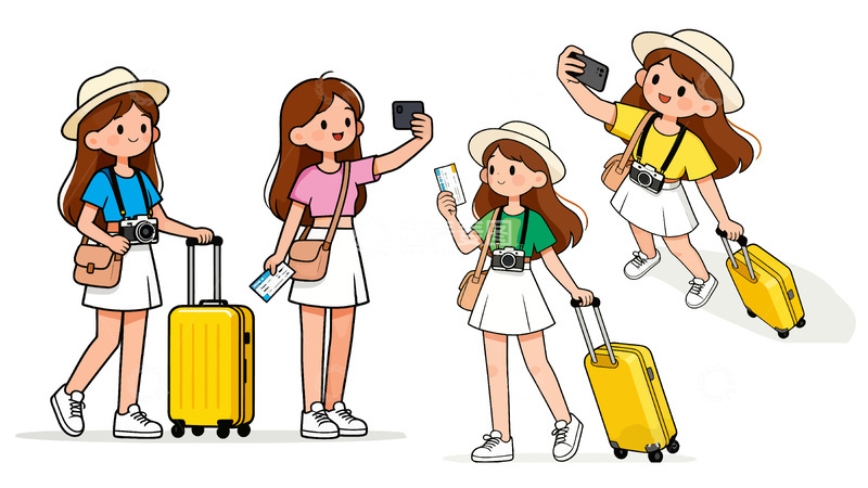 源文件下载【趣麦麦图】卡通旅行女孩插图设计素材
