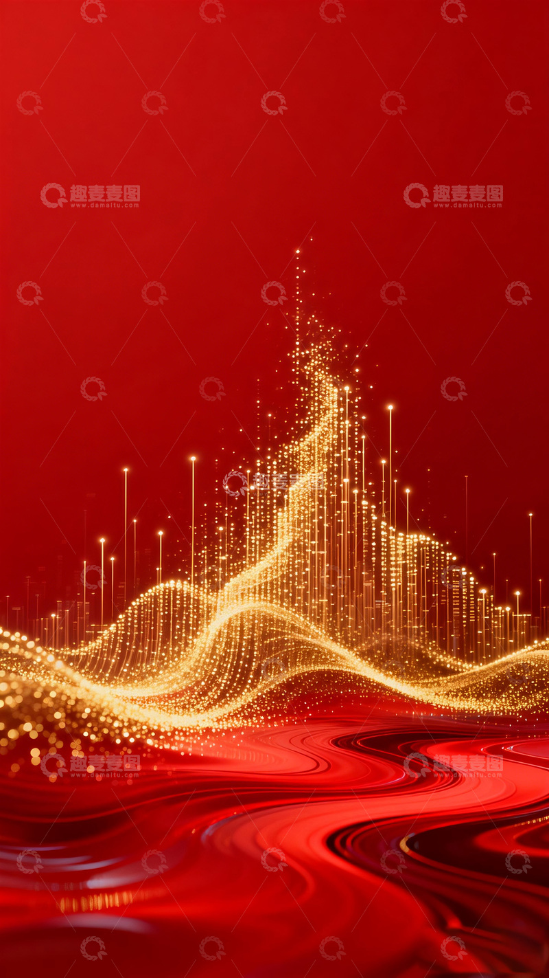 高清大图下载【趣麦麦图】金红波纹科技风背景图