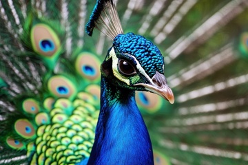 开屏的一只孔雀特写