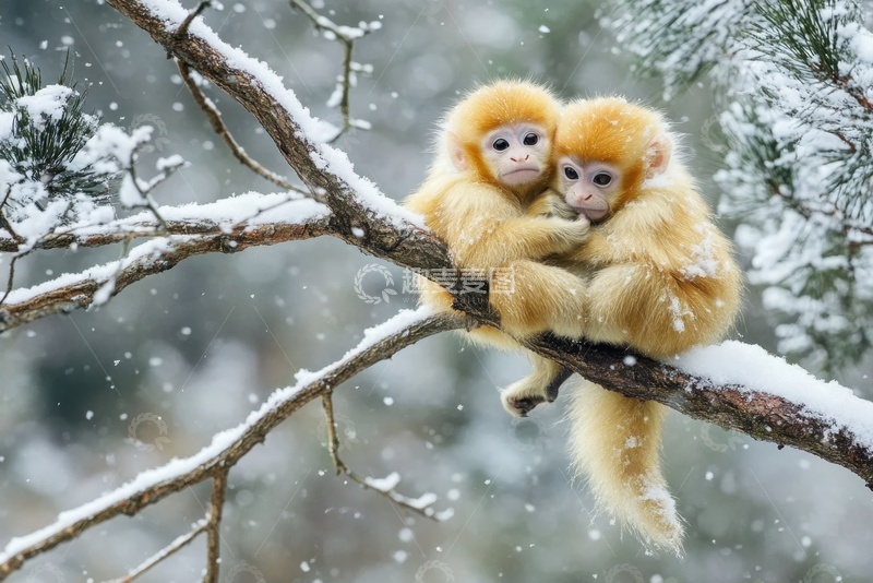 高清大图下载【趣麦麦图】互相依偎在一起的金丝猴