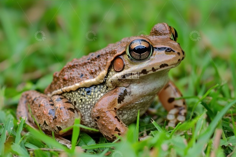 高清大图下载【趣麦麦图】草地上趴着的一只青蛙