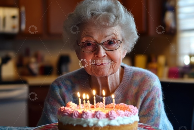 高清大图下载【趣麦麦图】过生日的一位老奶奶