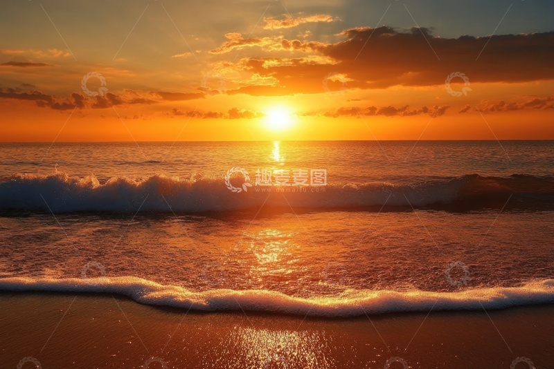 高清大图下载【趣麦麦图】海面上的金色日落