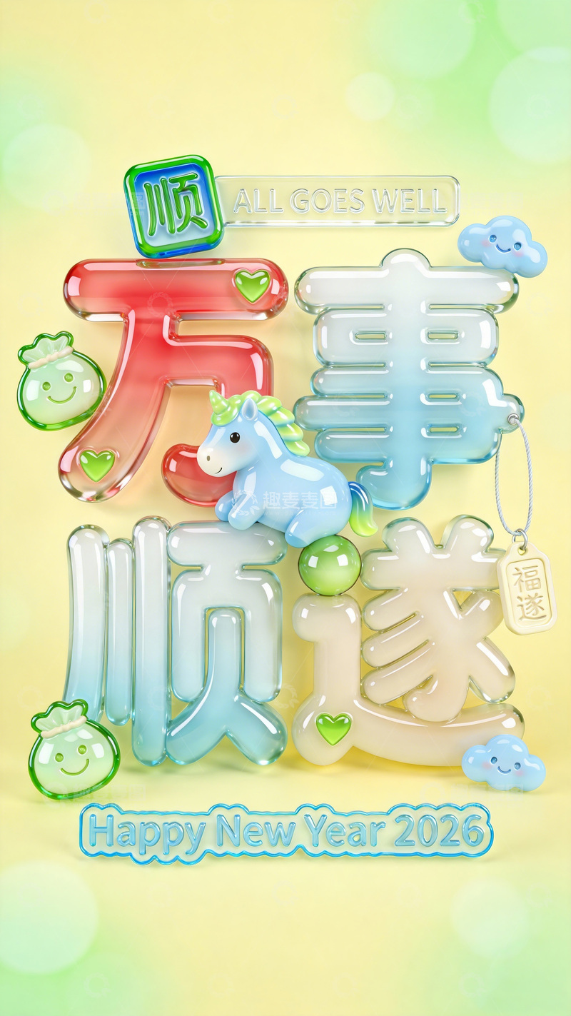 高清大图下载【趣麦麦图】新年祝福万事顺遂海报设计