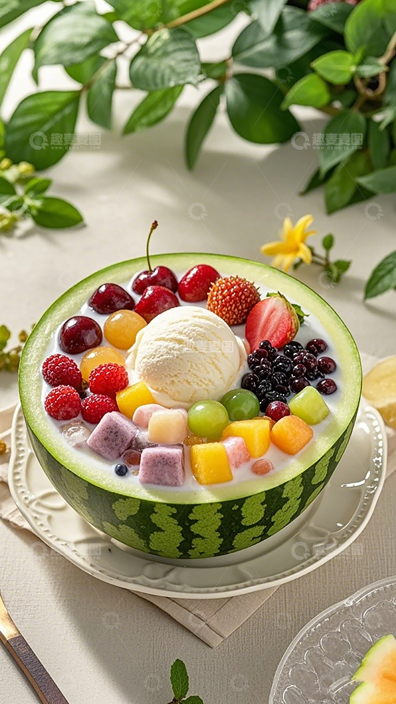 高清大图下载【趣麦麦图】西瓜水果沙拉清爽夏日甜品