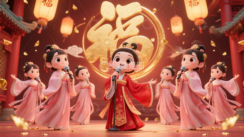 高清大图下载【趣麦麦图】古风春节喜庆舞台表演场景