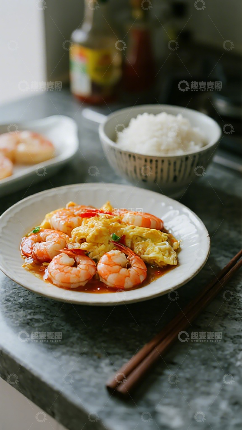 高清大图下载【趣麦麦图】家常虾仁炒蛋美食摄影