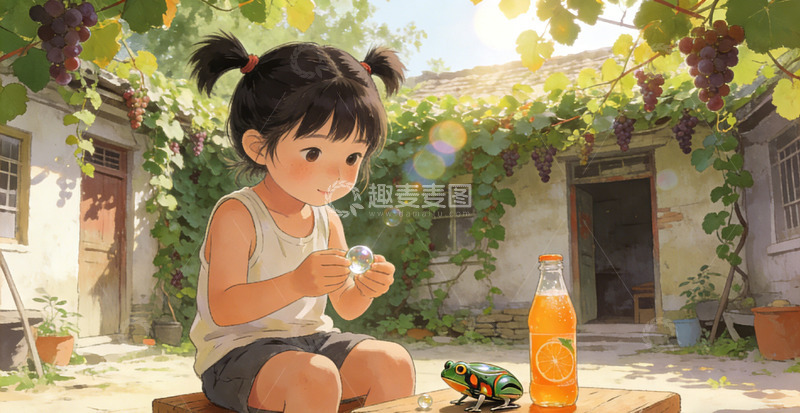 高清大图下载【趣麦麦图】田园风情夏日童趣插画