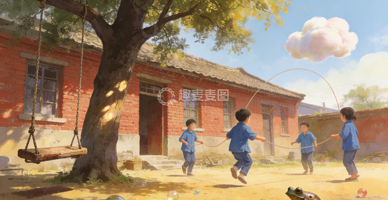 高清大图下载【趣麦麦图】乡村童趣童年回忆手绘场景