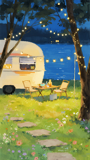 露营夜景插画