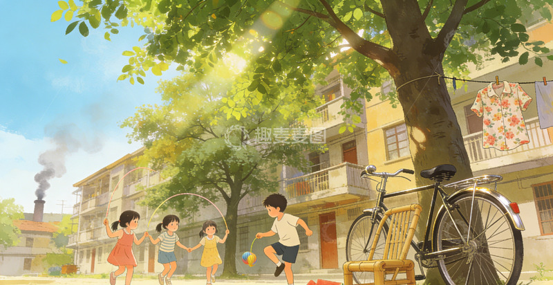 高清大图下载【趣麦麦图】夏日童趣插画