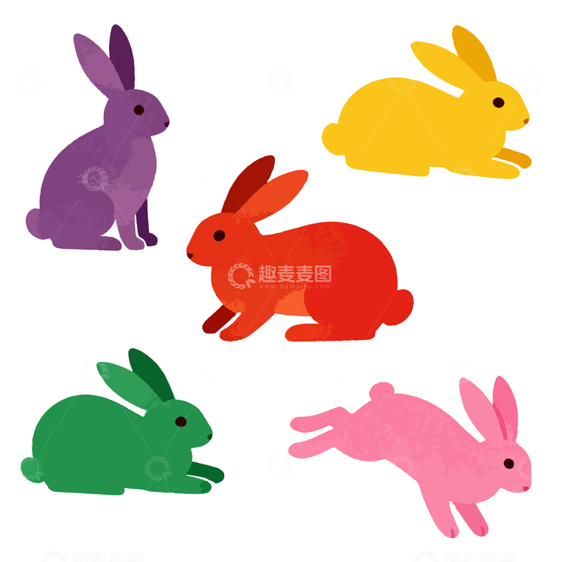 源文件下载【趣麦麦图】彩色兔子插画设计素材