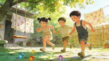 童年童趣院中奔跑