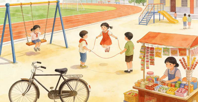 高清大图下载【趣麦麦图】校园欢乐时光童年插画