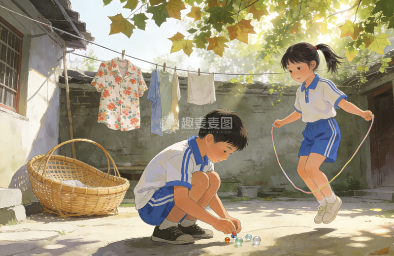 高清大图下载【趣麦麦图】童年时光怀旧插画