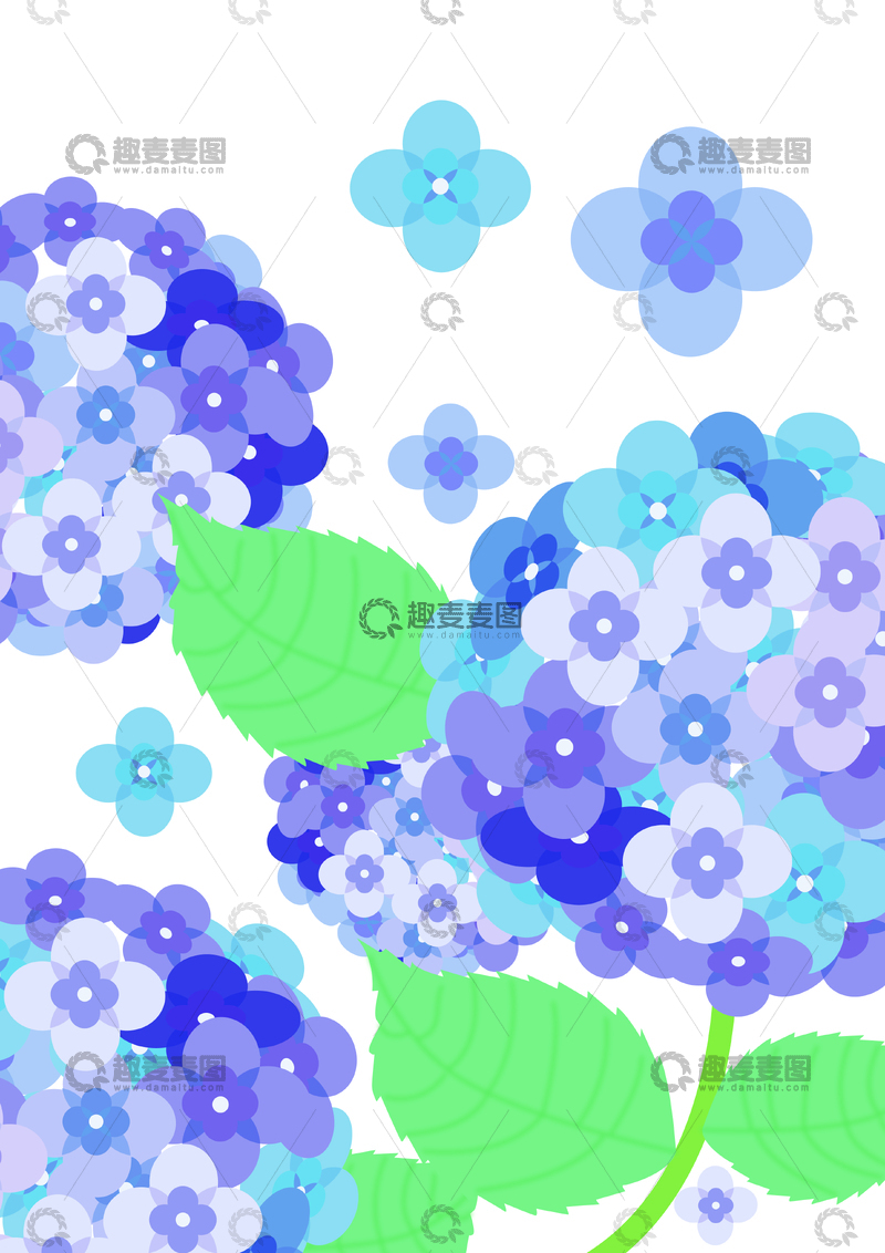 源文件下载【趣麦麦图】卡通绣球花 多彩绣球花 植物花卉