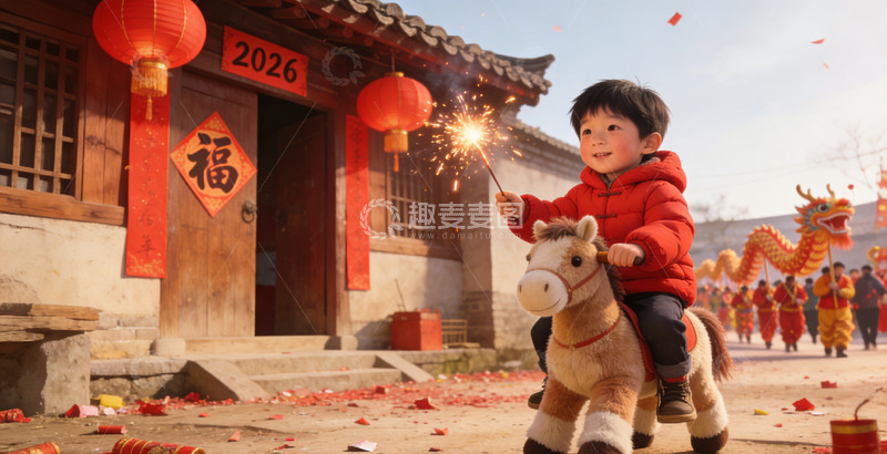 高清大图下载【趣麦麦图】春节喜庆儿童玩耍场景