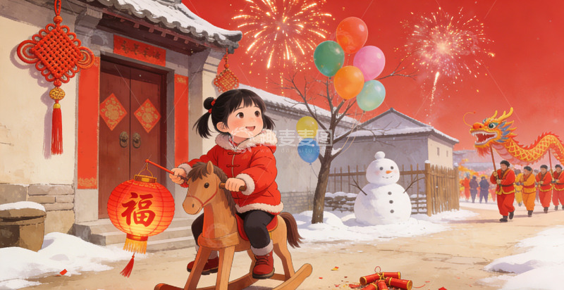 高清大图下载【趣麦麦图】节日庆典儿童玩耍插画