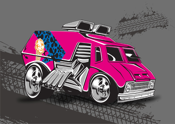 粉色改装车卡通插画