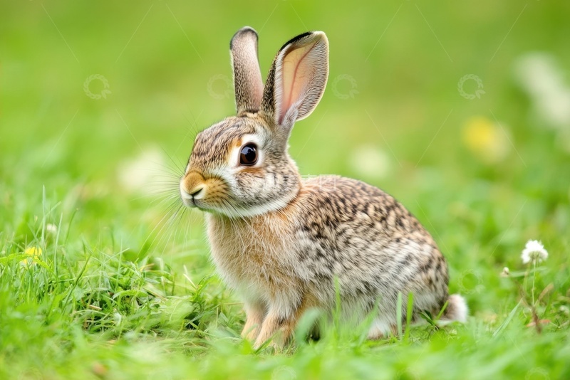 高清大图下载【趣麦麦图】青草地上的一只棕色兔子