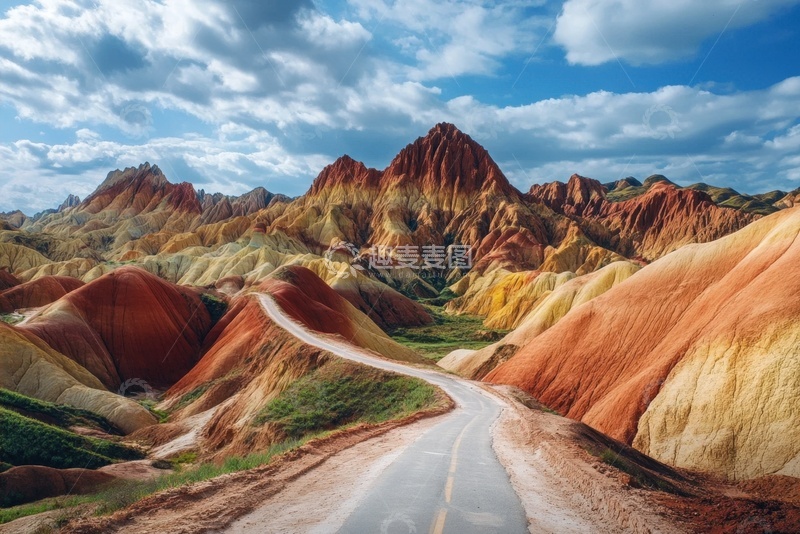 高清大图下载【趣麦麦图】七彩丹霞上的马路