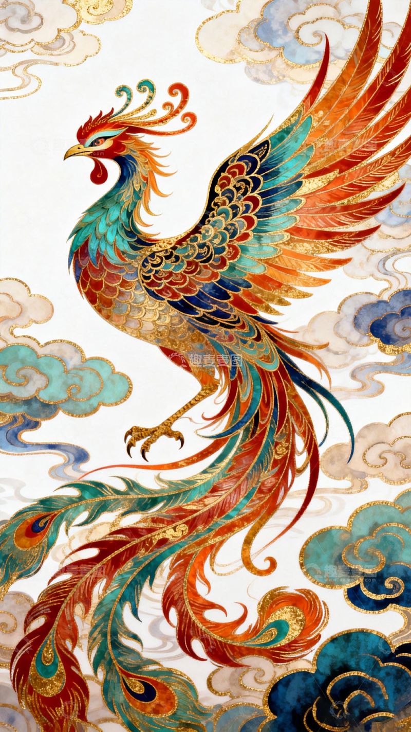 高清大图下载【趣麦麦图】华丽凤凰国风插画