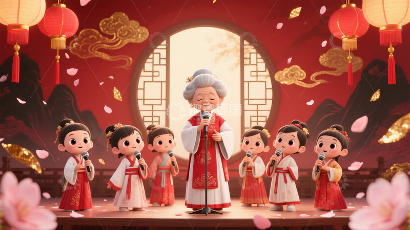 高清大图下载【趣麦麦图】卡通传统节庆表演场景