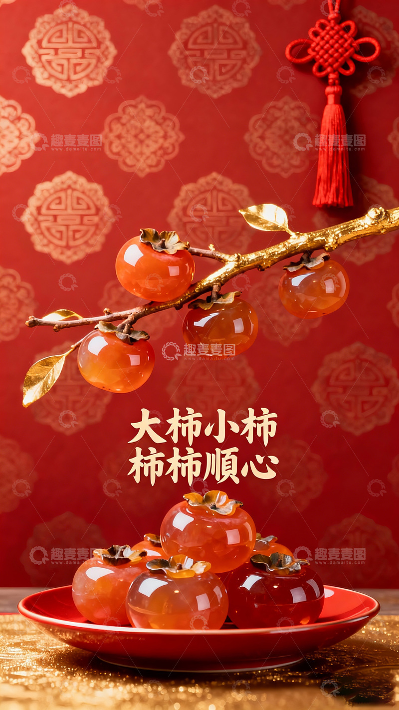 高清大图下载【趣麦麦图】春节柿子吉祥如意