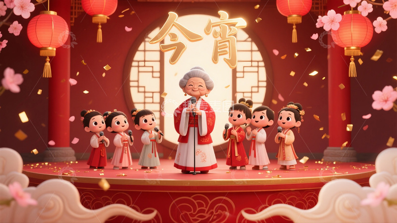 高清大图下载【趣麦麦图】春节庆典卡通人物舞台表演