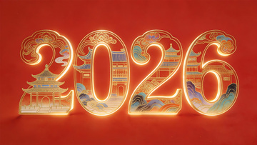 金彩传统建筑新年祝福图案
