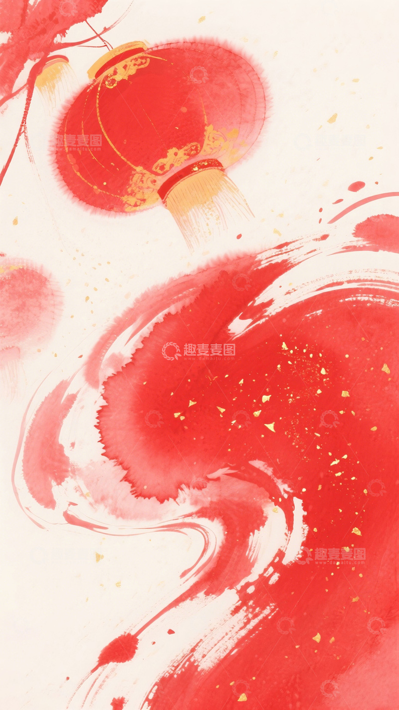 高清大图下载【趣麦麦图】中国红灯笼水墨装饰画