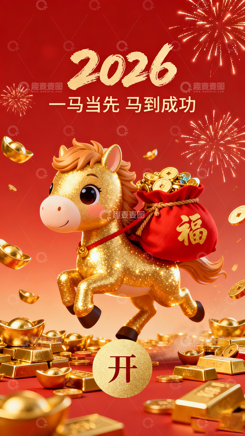 高清大图下载【趣麦麦图】2026年生肖马祝福图片