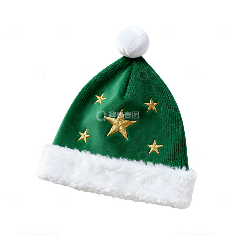 高清大图下载【趣麦麦图】圣诞帽绿色星星针织帽