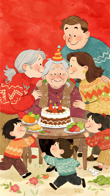 绘本风格奶奶过生日1