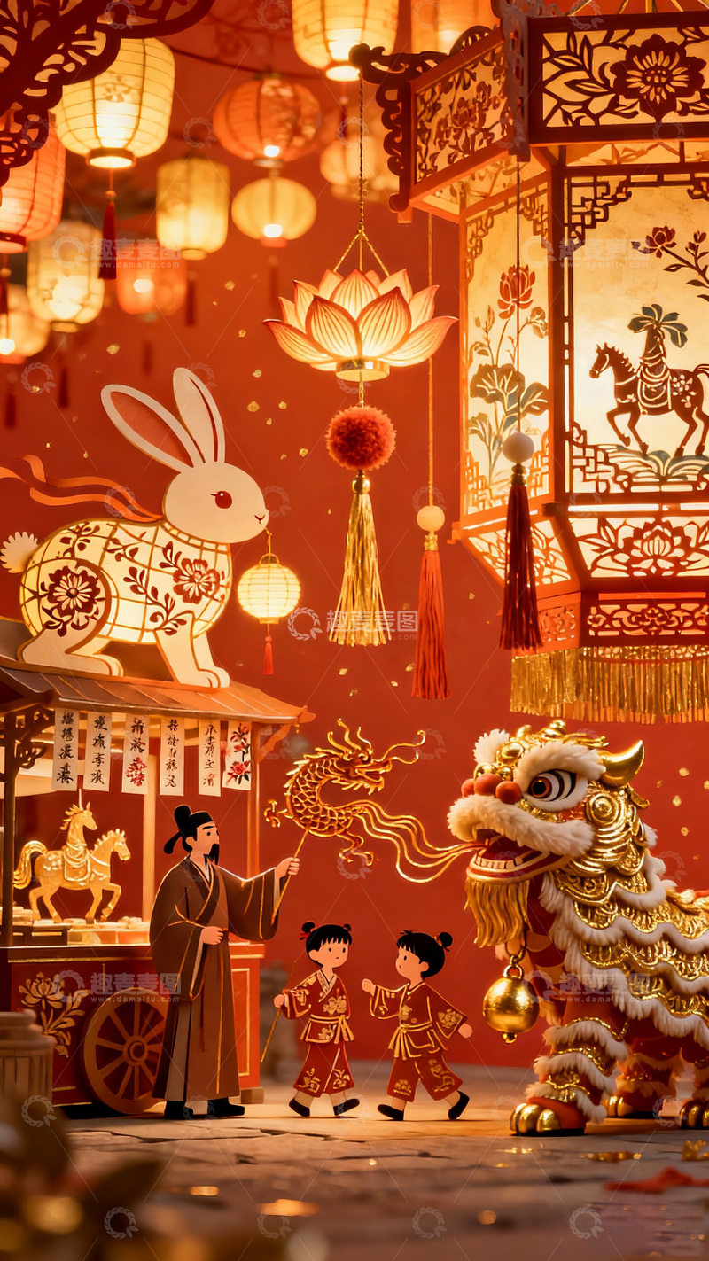 高清大图下载【趣麦麦图】春节喜庆民俗场景插画