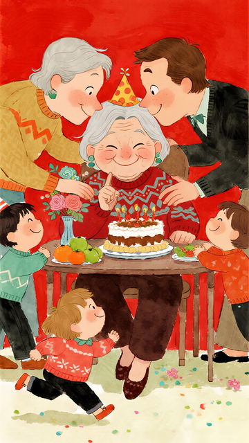 绘本风格奶奶过生日2
