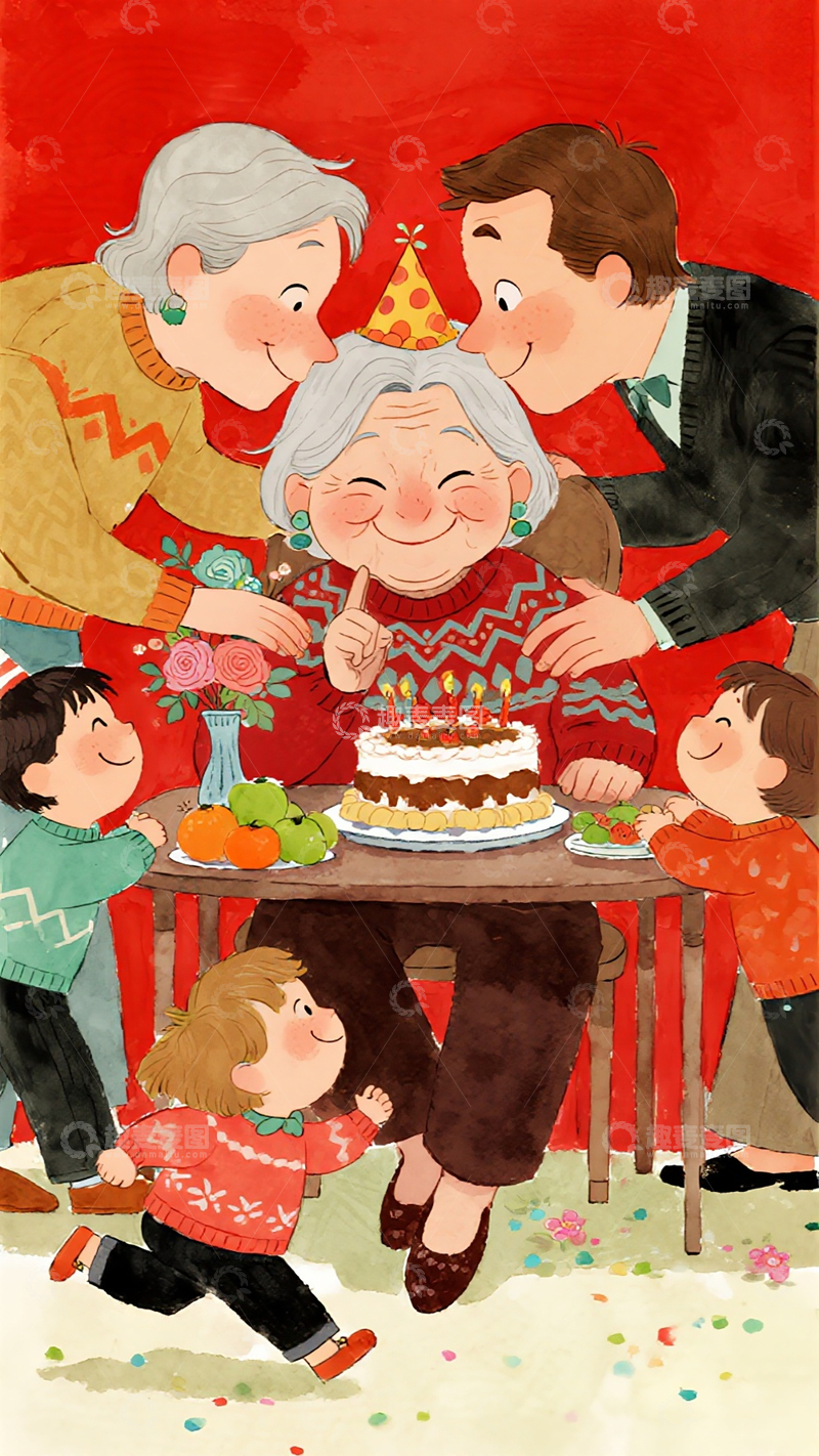 源文件下载【趣麦麦图】绘本风格奶奶过生日2