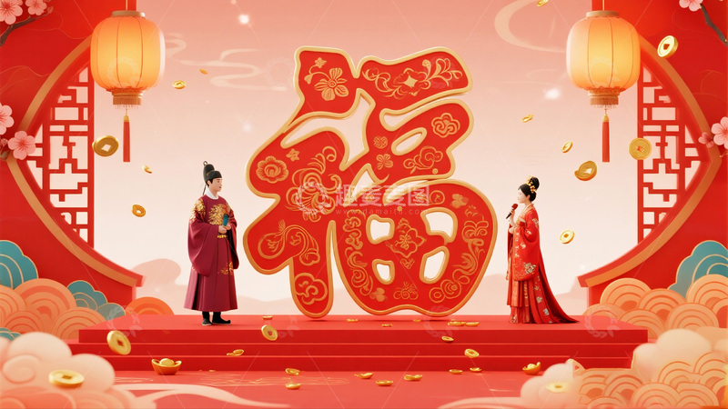 高清大图下载【趣麦麦图】喜庆新年婚礼插画