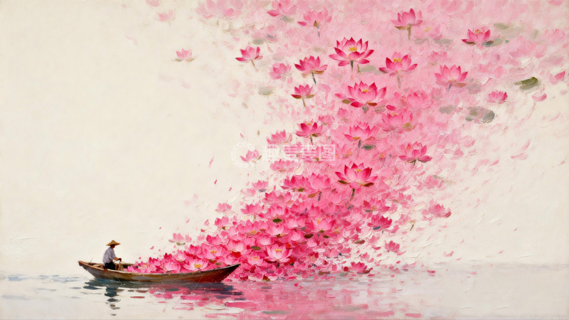 高清大图下载【趣麦麦图】水彩樱花船景水墨画