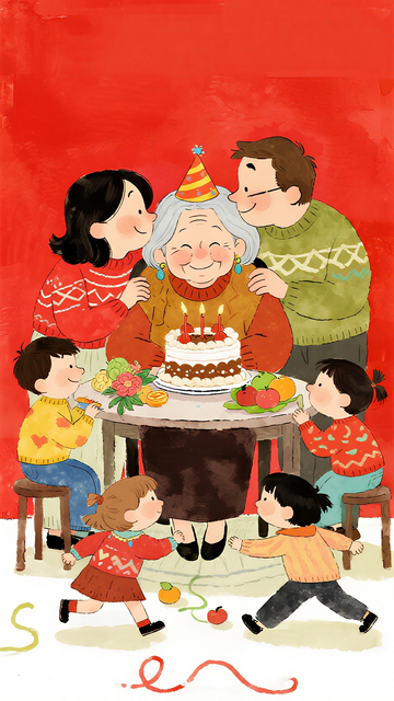 绘本风格奶奶过生日3