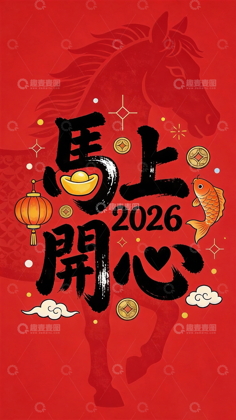 高清大图下载【趣麦麦图】马年开心贺岁图