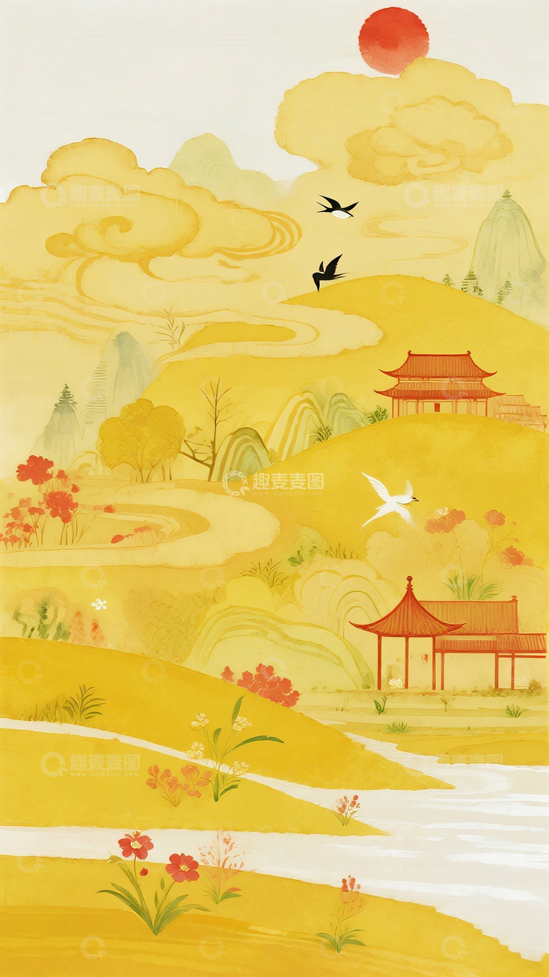 高清大图下载【趣麦麦图】中国古典山水插画