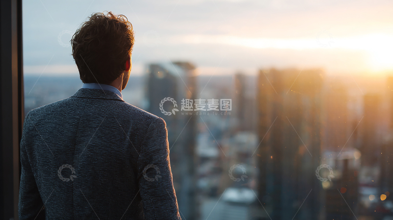 高清大图下载【趣麦麦图】孤独绅士凝视城市黄昏