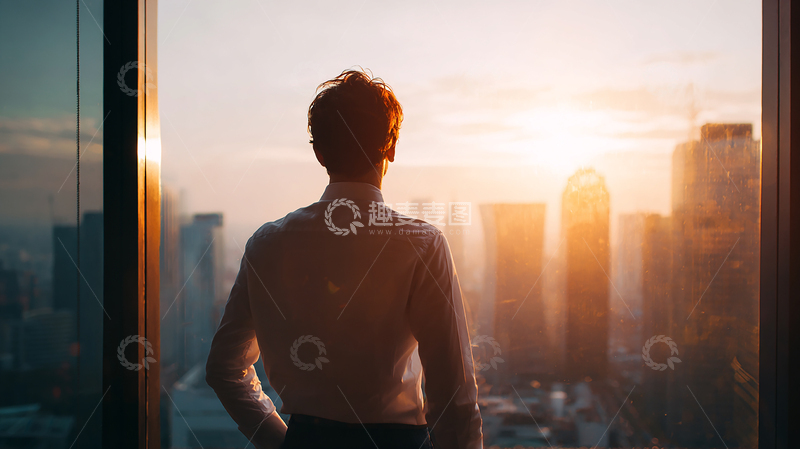 高清大图下载【趣麦麦图】城市余晖下的孤独身影