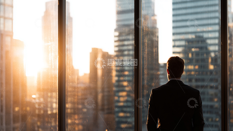 高清大图下载【趣麦麦图】晨光穿越高楼的沉思者